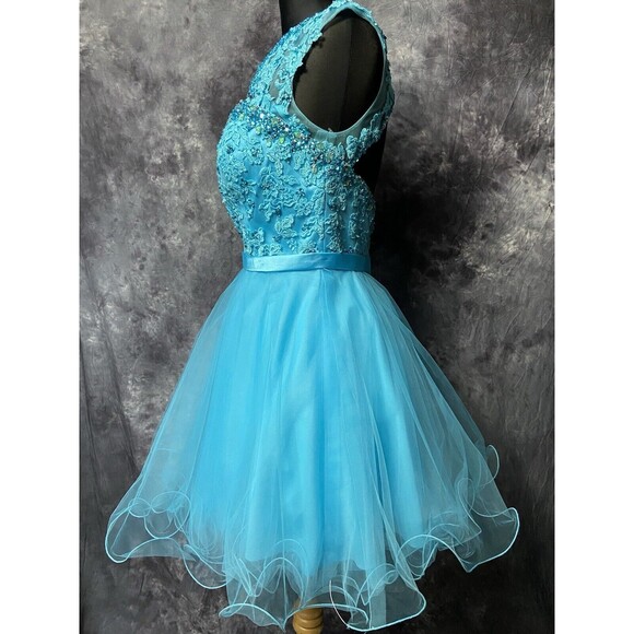 Morilee NWT Size 10 Beaded Lace Keyhole Dress #9335 Freeze Blue Homecoming $290 - Picture 7 of 16